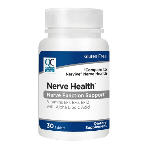[BRSRGZQHCADWG3L7] Quality Choice Nerve Health Tablets, Vitamin B1 B6 B12 with Alpha Lipoic Acid, Supports Normal Nerve Function and Nutrient Balance, Gluten Free Dietary Supplement, 30 Tablets