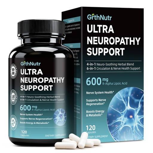 [BRSRGAABBYMA4GQ3] Nerve Heath Neuropathy Supplements - 600mg R-Alpha Lipoic Acid, NAC, ALC, Active Vitamin B12 B1 B2 B6, Magnesium - Neuropathy & Antioxidant, Cell Energy, Support Nerve Soothing & Growth, NON-GMO