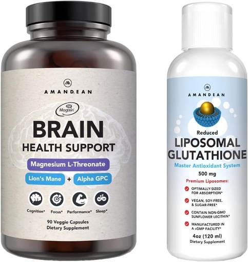 [BRSRACT3OYBQK2AV] (原始内容存档于2018-09-26). AMANDEAN Premium Brain Health Supplement & Liposomal Glutathione Bundle. 与L-Threonate镁的三联公式,美国-Grown有机狮子的马内6:1 节选和Alpha-GPC。支持认知、焦点和