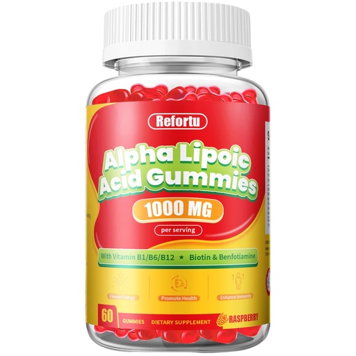 [BRSREGILPN4GM3TB] Alpha Lipoic Acid Gummies with ALA, Vitamin B1, B6, B12, Benfotiamine, and Biotin, High Absorption ALA Supplement for Energy and Health,Raspberry Flavor (60 Counts, Pack of 1)