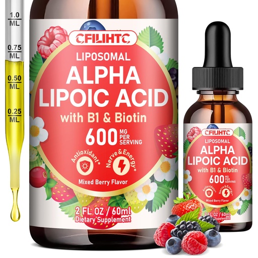 [BRSREAY5CMIRUAI6] CFILIHTC Liposomal Alpha Lipoic Acid 600mg Drops- Liquid Alpha Lipoic Acid Supplement with Biotin & Vitamin B1 - Supports Antioxidant, Energy, Nerve & Brain Health - Mixed Berry Flavor 2 FL OZ