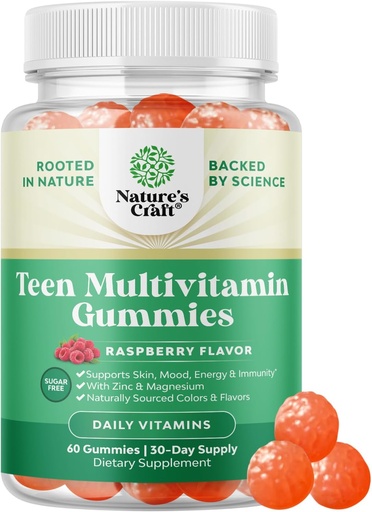 [BRSROELQCIMQGAL4] Teen Multivitamin Gummies 12-17 - Teen Boys ' Girls Gummy Vitamins for Better Skin, Immune Strength, Mood ' Energy Support - Teenage Girl ' Boy supplements with Zn, Mg, Vitamin A, C, D ' E - 60 Ct