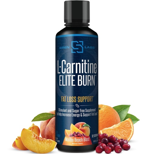 [BRSWYAYHAAIGC2TK] SIRENLABS L-Carnitine Elite Burn Liquid Keto Fat Burner and Metabolism Activator - Fat Loss Support Keto Friendly Weight Loss Increase Energy-Stimulant Free - Malibu Beach Blast 3000mg (32 Servings)