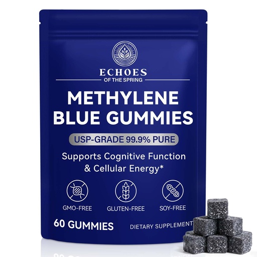 [BRSRGAL5DIIQA2DD] Methylene Blue Gummies 60 Count, 5mg Per Gummy, 99.9% Pure Methylene Blue Supplement, Supports Cognitive Function, Mental Focus & Cellular Energy, Antioxidant Support, Vegan Non-GMO Daily Supplement