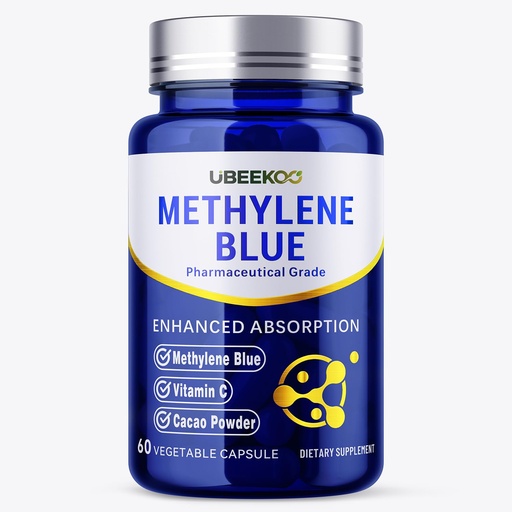 [BRSREFTQCUJW2AY2] 30mg Methylene Blue Capsules, Pharmaceutical Grade Methylene Blue Supplement with Vitamin C and Organic Cacao, 60 Vegan Capsules