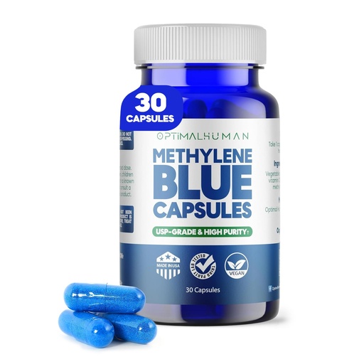 [BRSREEIHCFYWOHTK] Optimal Human Naturals Methylene Blue Tablets (10mg) – High Purity, USP Grade with Vitamin C - Vegan, Unflavored Blue Methylene Capsules - Easy to Take Pills w/No Fillers or Dyes - 60 Count