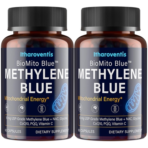 [BRSREAAPAUBAI2A6] Itharoventis Methylene Blue Pharmaceutical Grade Capsules – USP Grade Brain Supplement with CoQ10, NAC, PQQ, Glycine & Vitamin C for Memory, Focus, Energy & Mitochondrial, No Formaldehyde - 120 Count