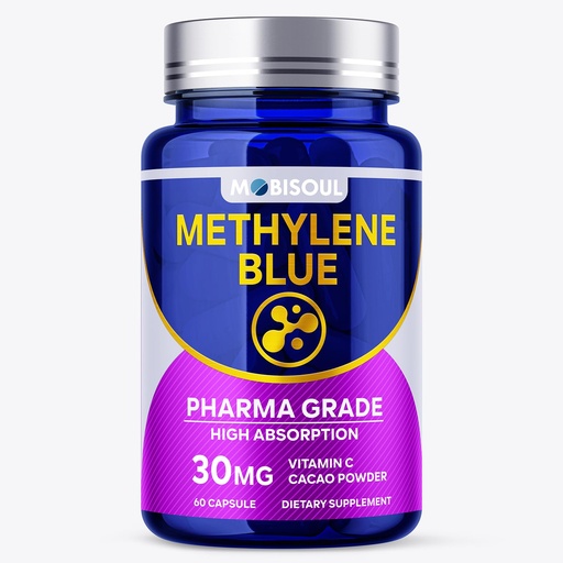[BRSREBAPPIBWKEQ6] Methylene Blue Capsules 30mg, USP Pharma Grade Methylene Blue Supplement with Vitamin C & Organic Cacao, High Absorption Support - 60 Capsules