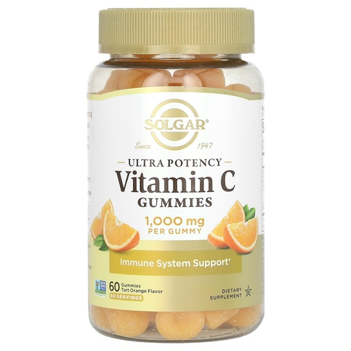 [BRSROGQTPIBGOALV] Solgar Vitamin C Gummies for Adults 1,000mg Ultra Potency Vitamin C Immune System Support for Women & Men - Tasty Tart Orange Flavor, Vegan & Gluten-Free Gummy, 2 Month Supply, 60 Servings, 2g Sugar