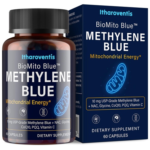 [BRSREHT3AB4AM33V] Methylene Blue Pharmaceutical Grade Capsules – USP Grade Brain Supplement with CoQ10, NAC, PQQ, Glycine & Vitamin C for Memory, Focus, Energy & Mitochondrial, No Formaldehyde - 60 Count