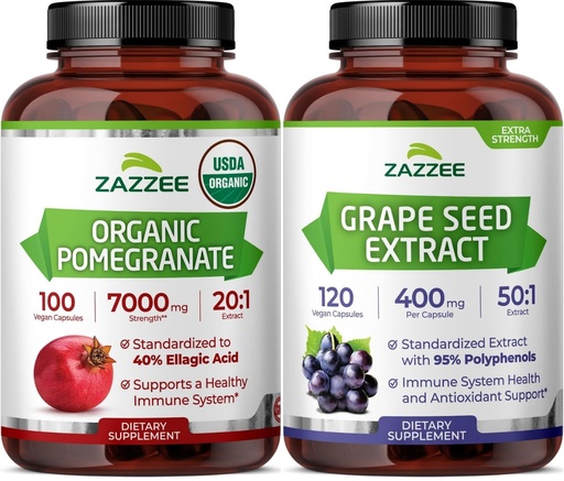 [BRSRGGIQBV7AEF36] Zazzee USDA Organic Pomegranate Extract & Antioxidant Rich Grape Seed Extract | Polyphenol Anti Aging Bundle | Non-GMO Vegan & ISO Lab Tested