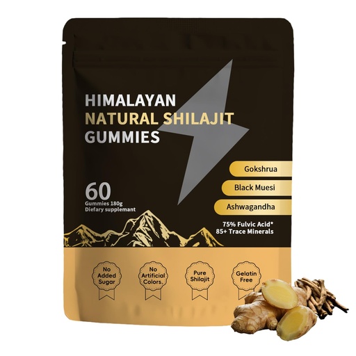 [BRSREAQYCB5QYHY7] Shilajit Gold Gummies for Men & Women with Ashwagandha & Gokshura, 85+ Minerals & Fulvic Acid, Natural Energy & Wellness Support, 60 Count (01)