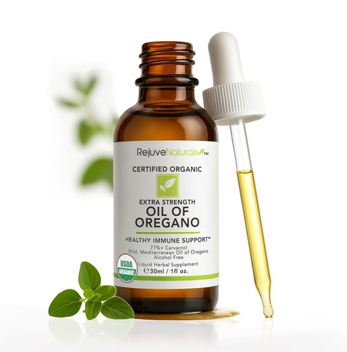 [BRSWYZYEBUPBU232] RejuveNaturals Extra Strength Oil of Oregano, USDA Organic, 1 fl oz (30ml Liquid) Wild, Mediterranean Oregano Oil. Concentrated Immune Support Drops. Gluten Free, Vegan & Non-GMO. Min 77% Carvacrol