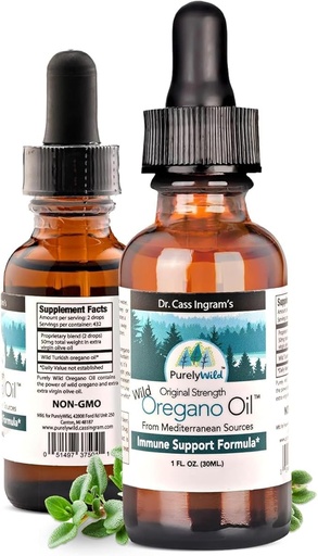 [BRSREGT2PJYQICT5] PURELY WILD Oregano Oil from Mediterranean Sources - Dr Cass Ingram's Original Formula - Immune Support Supplement with Wild Oregano Oil Drops - Non-GMO - 432 Servings - 1 fl oz