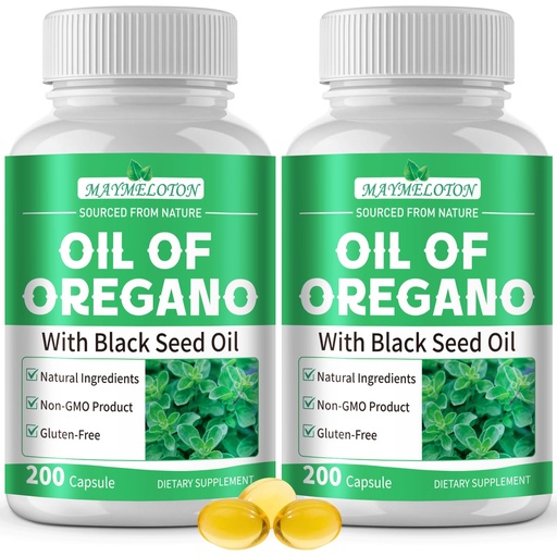 [BRSREEIEBMMQAH3P] Oil of Oregano with Black Seed Oil, 400 Count, 2 in 1 Oregano Oil Capsules Organic, High Concentrated Carvacrol & Thymoquinone, Plant Based, Non-GMO, & Immune Support