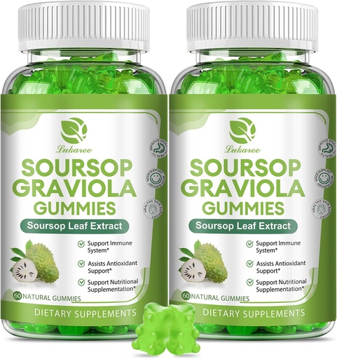 [BRSROAL2BMAWAE3L] (2 Pack) Gommies de Sourop Graviola - Feuilles de Sourop Extrait avec Vitamine C, Zinc et aliments naturels entiers pour l'immunité, le foie, le zzz et l'antioxydant, sans gluten, végétalien, 120 Gommies