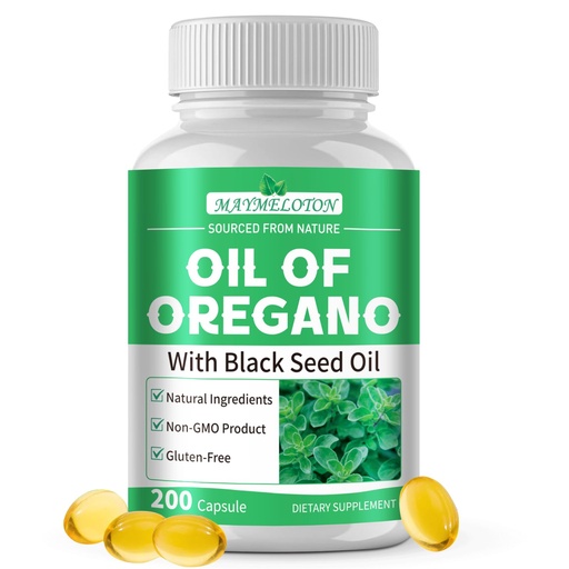 [BRSREEIEBEJQYCTK] Oil of Oregano with Black Seed Oil, 200 Count, 2 in 1 Oregano Oil Capsules Organic, High Concentrated Carvacrol & Thymoquinone, Plant Based, Non-GMO, & Immune Support