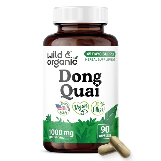 [BRSRAHA3BMIAKDQ2] Wild & Organic Dong Quai Capsules 1000 mg - Menopause Supplements for Women - Dong Quai Supplement for Women - 45-Day Supply - Traditional Angelica Sinensis - Non-GMO, Vegan, Gluten-Free - 90 Count