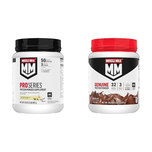 [BRSROCYOOQOR6F3A] Muscle Milk Pro Series Protein Powder Supplement, Intense Vanilla, 2 Pound, 11 Servings, 50g Protein & Genuine Protein Powder, Chocolate, 1.93 Pounds, 12 Servings, 32g Protein, 3g Sugar