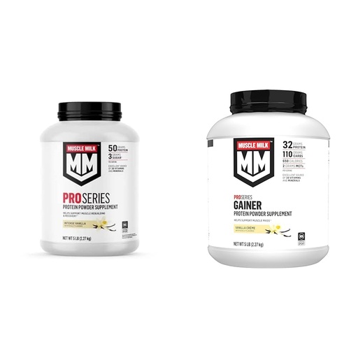 [BRSROBQEOUDQEHQV] Muscle Milk Pro Series Protein Powder Supplement, Intense Vanilla, 5 Pound, 28 Servings & Gainer Protein Powder, Vanilla Creme, 32g Protein, 5 Pound