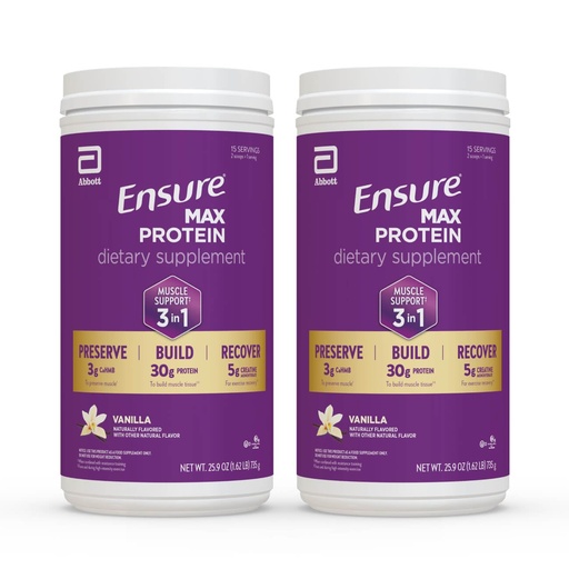 [BRSRYYACOIGQO3I3] Ensure Max Protein 3-in-1 Protein Powder | Protein to Build Muscle Tissue* | Creatine for Workout Recovery* | HMB for Muscle Preservation* | Daily Supplement Powder | Vanilla