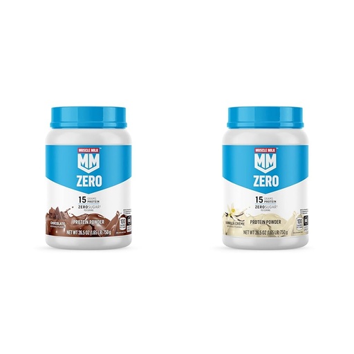 [BRSRAY33CJ6AKHIU] Muscle Milk Zero Protein Powder, Chocolate & Vanilla, 15g Protein, 1.65lb, 25 Servings Bundle