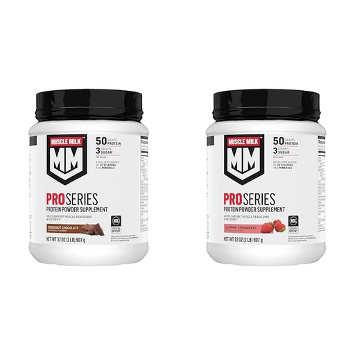 [BRSRAY33AF7Q2H37] Muscle Milk Pro Series Protein Powder, Knockout Chocolate & Strawberry, 2 Pound Each, 50g Protein, 20 Vitamins & Minerals