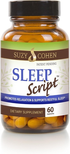 [BRSWGZTRDNYWMCTB] Suzy Cohen Sleep Script with Melatonin - Botanical Sleep and Relaxation Formula for Adults for Mood, Stress and Sleep, Contains 5-HTP, L-theanine, Passionflower, Lemon Balm and GABA 60 Capsules.