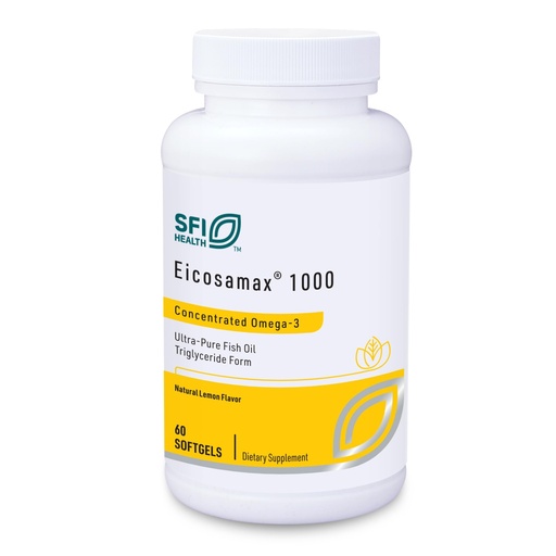 [BRSWGA35CIBWOC3U] Klaire Labs SFI Health Eicosamax 1000 TG Fish Oil - 1000 mg EPA/DHA per Soft Gel, Ultra Pure Omega-3 Fish Oil Pills - Sustainably Sourced - Natural Lemon Flavor for No Fishy Burps (60 Softgels)