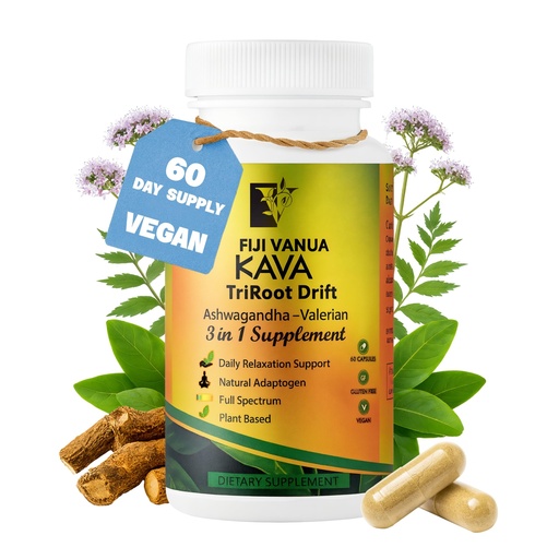 [BRSRECQBPJYWAEY6] Fiji Kava Kava Capsules - Natural Relaxation Adaptogen Blend - 200mg Kava Extract - Ashwagandha & Valerian Root - Vegan, Non-GMO, Gluten-Free - Stress Relief & Mood Support (60 Kava Capsules)