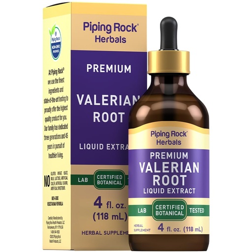 [BRSROZYCOB5A2ETB] Piping Rock Valerian Root Extract Liquid Drops | 4 Fl Oz | Premium Herb Supplement Tincture | Vegetarian, Alcohol Free | Non-GMO, Gluten Free