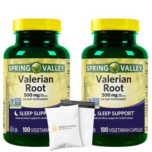 [BRSREEAHA4PAMDT6] Spring Valley Valerian Root 500mg- Vegan Capsules 100 Ct (Pack of 2), Set by Basket Goods