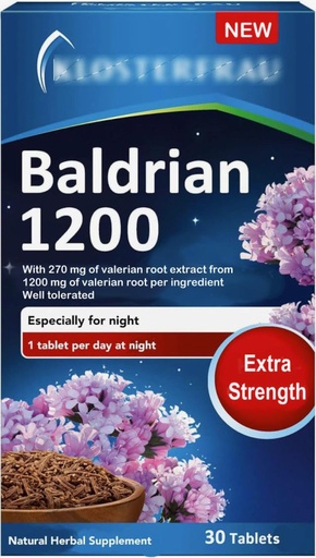 [BRSRAC3QCAFRUD3G] Baldrian 1200, with Valerian Root Dry Extract, Vegan, Lactose-Free, 30 Tablets