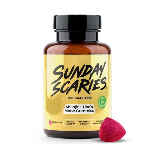 [BRSRGFD5PMIGMCQV] Sunday Scaries® 2-in-1 Shilajit Gummies | 300mg Shilajit + 500mg Lion's Mane Extracts | Highly Rated for Energy & Flow-State Focus | All-Natural, Vegan, Allergen-Free | Natural Raspberry Flavor