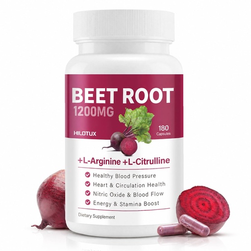 [BRSRGC36CUCWOCLK] Beetroot Capsules - 1200mg 5-in-1 Beet Root Extract with L-Arginine, L-Citrulline & Grape Seed - Beet Root Powder Alternative for Healthy Circulation & Stamina - 180 Count