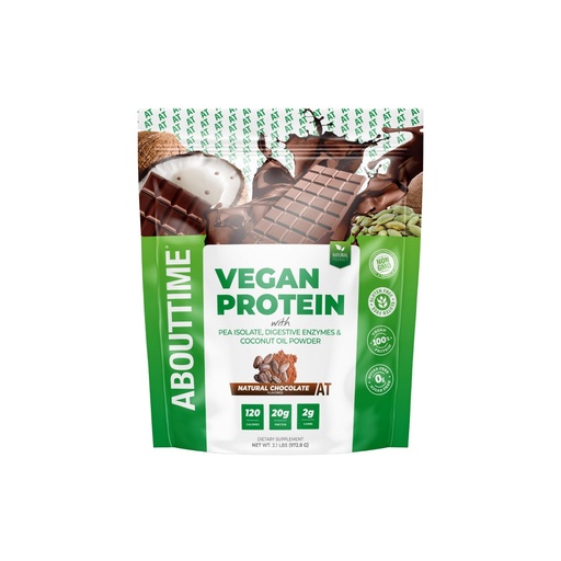 [BRSWIEIQCJYB2AY3] About Time Vegan Protein Powder 20g Chocolate, Natural Ingredients, Non-GMO, Plant Based, Gluten Free, Soy Free, Dairy Free, 32 Servings