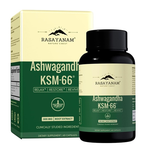 [BRSRGYLQDIIGK23F] Rasayanam Ashwagandha KSM-66® 500mg | 5% Withanolides for Max Results |100% Pure Root Extract | Energy & Recovery Support | World’s Strongest Ashwagandha | 60 Capsules