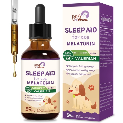 [BRSREA34AEGQMHQZ] Dogs Sleep Aid Liquid Drops, Melatonin for Small & Large Dogs, Natural Herbal Supplement Support Falling & Healthy Asleep, and Relaxation w/Valerian, Chamomile and Reishi. 2 oz