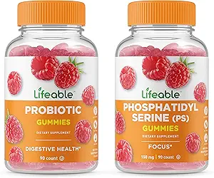 [BRSRMYAYAUCROAA3] Lifeable Phosphatidylserine (PS) + Probiotic 2 Billion CFU, Gummies Bundle - Great Tasting, Vitamin Supplement, Gluten Free, GMO Free, Chewable Gummy