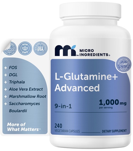 [BRSRGHD5C4BRYCDG] Micro Ingredients L-Glutamine+ Advanced 1000mg Per Serving, 240 Vegetarian Capsules | 9-in-1 Amino Acid Supplement with FOS Fiber, Probiotics, Aloe Vera, DGL & Marshmallow Root | Non-GMO, Gluten Free