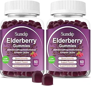 [BRSRMAL7CN6GM2Y3] Elderberry Gummies with Zinc and Vitamin C Immune Support Herbal Dietary Supplements Berry Flavor Vegan Gummy Non-GMO Gluten Free 60 Gummies-2 Pack