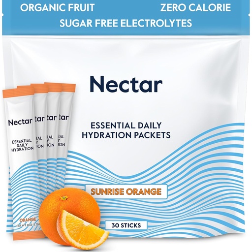 [BRSWYCYPAQHAGYLB] Nectar Hydration Packets - Electrolytes Powder Packets - No Sugar or Calories - Organic Fruit Liquid Daily IV Electrolytes Powder for Dehydration Relief and Rapid Rehydration (Orange 30 Pack)