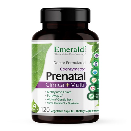 [BRSWIEIYOQNWEETA] EMERALD LABS Prenatal Clinical Multi - Prenatal Multivitamin with Methylfolate, Albion Chelated Gentle Iron, Whole-Food Ingredients & More - Soy & Gluten-Free - 120 Vegetable Capsules (30-Day Supply)