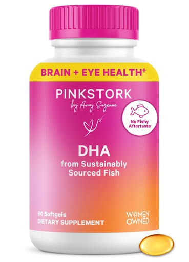 [BRSWGZY2CF5QYAIY] Pink Stork Omega-3 DHA - 540 mg Fish Oil Supplements with DHA and EPA, Prenatal and Postpartum Essentials for Cognitive Health + Fetal Development - 60 Softgels - Packaging May Vary