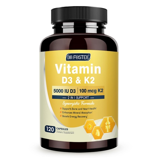 [BRSRABT7BV7WO2A4] DRFOSTER Vitamin D3 & K2 High-Potency 125mcg D3 & 100mcg K2?MK7 �Bone Strength, Heart & Immune Support Plus Zinc, Boron & MCT Powder �120 Capsules, Non-GMO, Gluten-Free