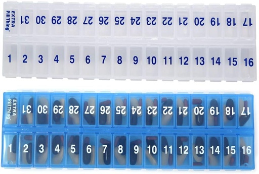 [BRSWGHA7DMBWEYI2] AM PM 31 Day Once-a Day Monthly Planner Antolatzaileak - Konpartimentu handiko pilulek hilabete osoko botikak gordetzen dituzte pilula gehigarrietarako (AM/PM Clear & Blue) BPA Free
