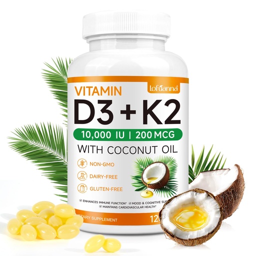 [BRSREFD5DFYGEG32] lofuanna Vitamin D3 K2 Supplement Softgels, 2 in 1 Vitamin D3 & K2 with Coconut Oil Supplement - Supports Heart, Teeth & Bone Health, Free of GMO & Gluten