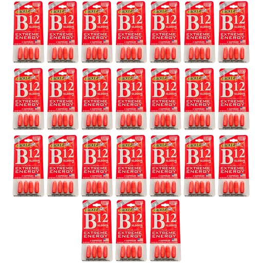 [BRSRGBL3OQNAKHTF] Stacker B12 Extreme Energy Capsule 10,000 RDA Vitamin B Complex B12 B6 B3 B7- Vegansafe & Vegan Cyanocobalamin, B6 Pyridoxine - 40mg B7 Biotin B3 Niacinamide (Niacin) 20mg (24 Pack - 96 Capsules)