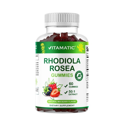 [BRSREFT2CQFWOE33] Vitamatic Rhodiola Rosea Gummies – Sugar-Free Plant-Based Extract – Mixed Berry Flavor – Vegan, Non-GMO – Adaptogen Supplement Gummies – 60 Count