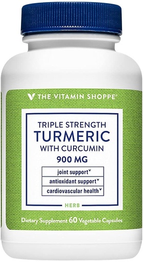 [BRSWIZYKOZ4AEEQ3] The Vitamin Shoppe Triple Strength Turmeric with Curcumin 900mg, Supports Joint Mobility & Provides Antioxidant Benefits & 5mg Bioperine to Enhance Nutrient Absorption - Once Daily (60 Capsules)